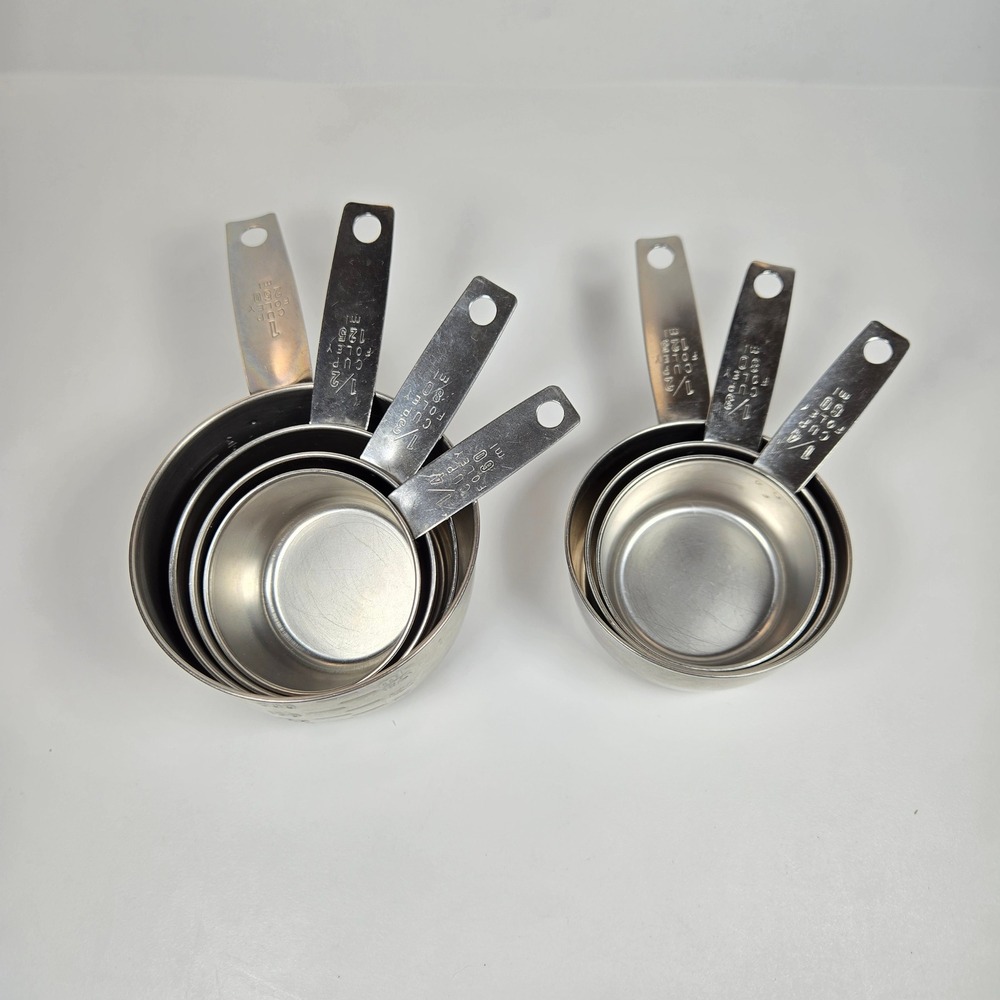 Vintage Foley Stainless Steel Measuring Cups Set 7 Pieces Silver MCM Kitchen